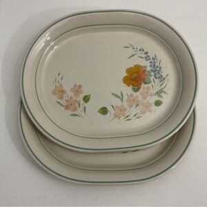 Corner Stone Corning Glendora Floral Oval Platter Ivory Peach and Blue set of 2